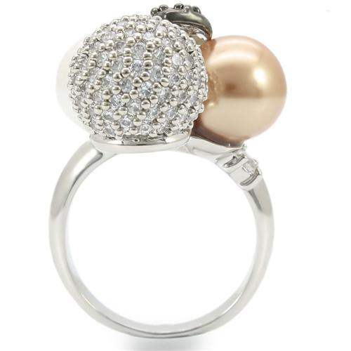 0W296 - Rhodium + Ruthenium Brass Ring with Synthetic Pearl in Multi Color - Alamode - Flyclothing LLC