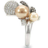 0W296 - Rhodium + Ruthenium Brass Ring with Synthetic Pearl in Multi Color - Alamode - Flyclothing LLC