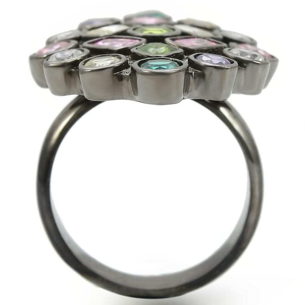 0W297 - Ruthenium Brass Ring with AAA Grade CZ in Multi Color - Alamode - Flyclothing LLC