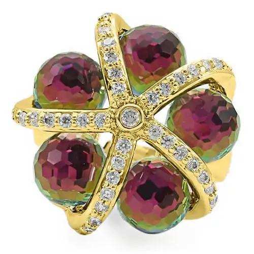 0W299 - Gold Plated Brass Ring with Top Grade Crystal in Multi Color - Alamode - Flyclothing LLC