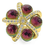 0W299 - Gold Plated Brass Ring with Top Grade Crystal  in Multi Color - Alamode