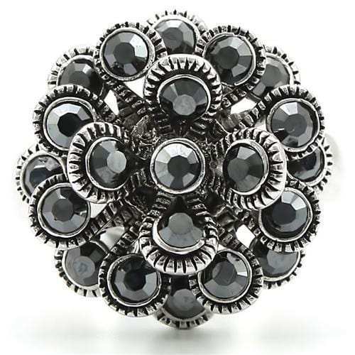 0W301 - Rhodium Brass Ring with Top Grade Crystal in Jet - Alamode - Flyclothing LLC