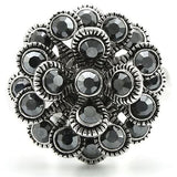 0W301 - Rhodium Brass Ring with Top Grade Crystal  in Jet - Alamode