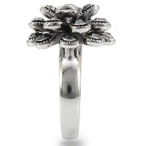 0W301 - Rhodium Brass Ring with Top Grade Crystal in Jet - Alamode - Flyclothing LLC
