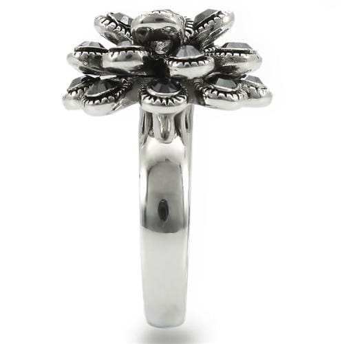 0W301 - Rhodium Brass Ring with Top Grade Crystal in Jet - Alamode - Flyclothing LLC