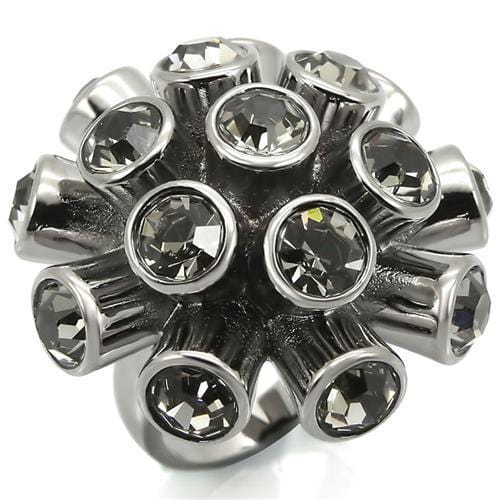 0W306 - Ruthenium Brass Ring with Top Grade Crystal  in Jet - Alamode