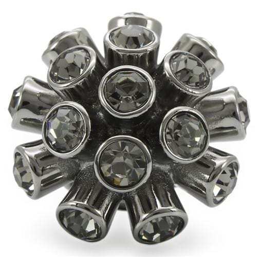 0W306 - Ruthenium Brass Ring with Top Grade Crystal in Jet - Alamode - Flyclothing LLC