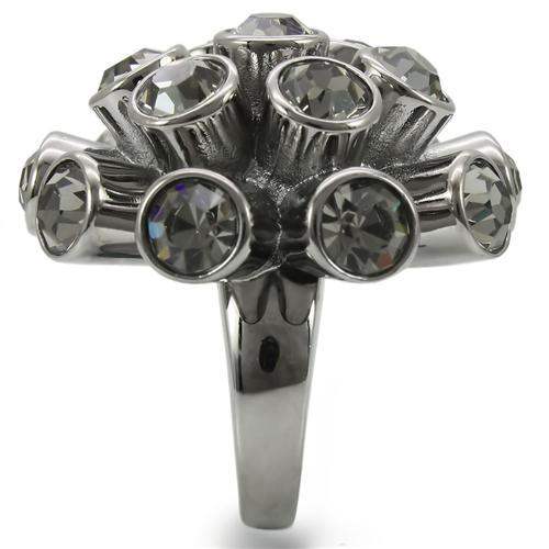 0W306 - Ruthenium Brass Ring with Top Grade Crystal in Jet - Alamode - Flyclothing LLC