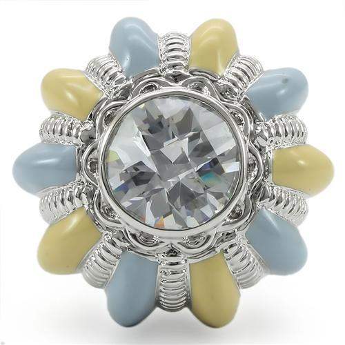 0W308 - Rhodium Brass Ring with AAA Grade CZ in Clear - Alamode - Flyclothing LLC