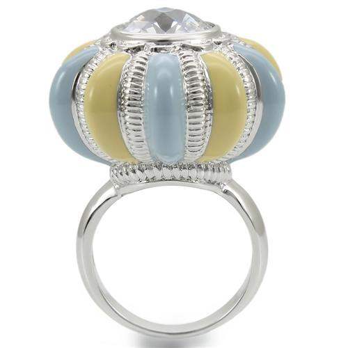 0W308 - Rhodium Brass Ring with AAA Grade CZ in Clear - Alamode - Flyclothing LLC
