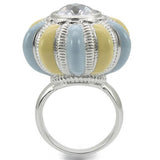 0W308 - Rhodium Brass Ring with AAA Grade CZ  in Clear - Alamode