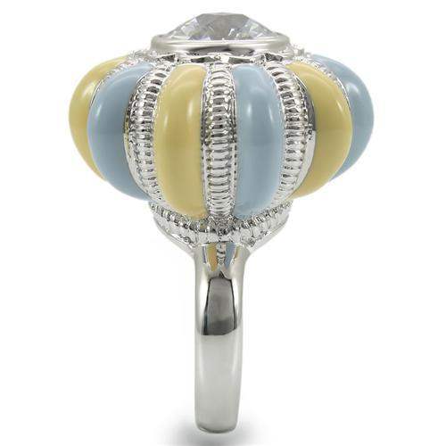 0W308 - Rhodium Brass Ring with AAA Grade CZ in Clear - Alamode - Flyclothing LLC
