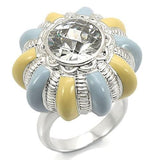 0W308 - Rhodium Brass Ring with AAA Grade CZ  in Clear - Alamode