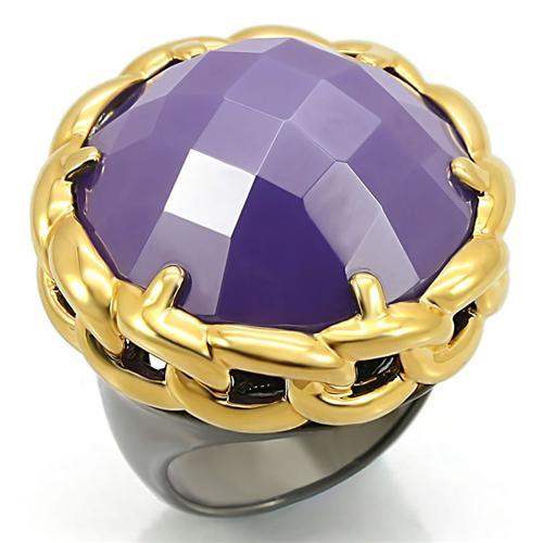 0W311 - Gold+Ruthenium Brass Ring with Milky CZ in Tanzanite - Alamode - Flyclothing LLC