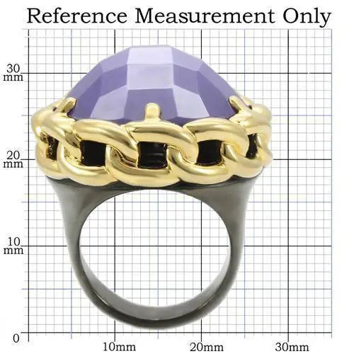0W311 - Gold+Ruthenium Brass Ring with Milky CZ in Tanzanite - Alamode - Flyclothing LLC