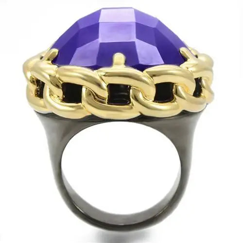0W311 - Gold+Ruthenium Brass Ring with Milky CZ in Tanzanite - Alamode - Flyclothing LLC
