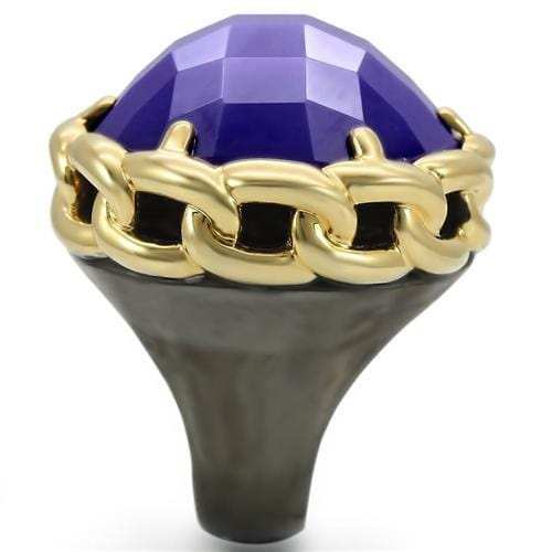 0W311 - Gold+Ruthenium Brass Ring with Milky CZ in Tanzanite - Alamode - Flyclothing LLC
