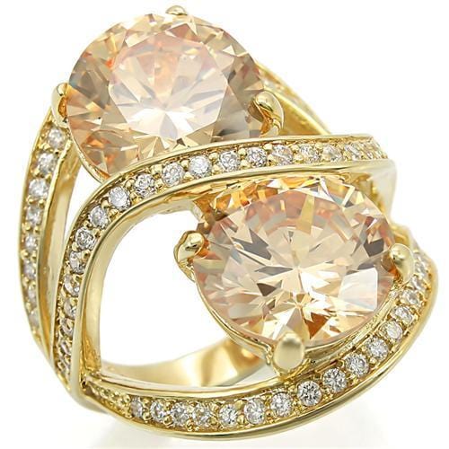 0W314 - Gold Brass Ring with AAA Grade CZ  in Champagne - Alamode