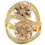 0W314 - Gold Brass Ring with AAA Grade CZ  in Champagne - Alamode