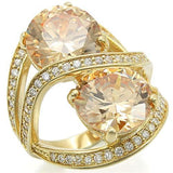 0W314 - Gold Brass Ring with AAA Grade CZ  in Champagne - Alamode