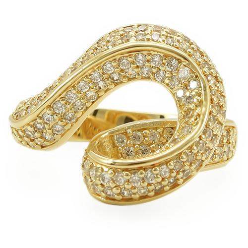 0W317 - Gold Brass Ring with AAA Grade CZ in Clear - Alamode - Flyclothing LLC