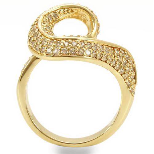0W317 - Gold Brass Ring with AAA Grade CZ in Clear - Alamode - Flyclothing LLC