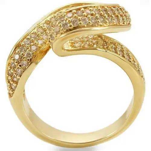 0W317 - Gold Brass Ring with AAA Grade CZ in Clear - Alamode - Flyclothing LLC