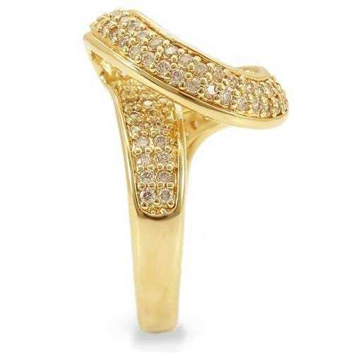 0W317 - Gold Brass Ring with AAA Grade CZ in Clear - Alamode - Flyclothing LLC