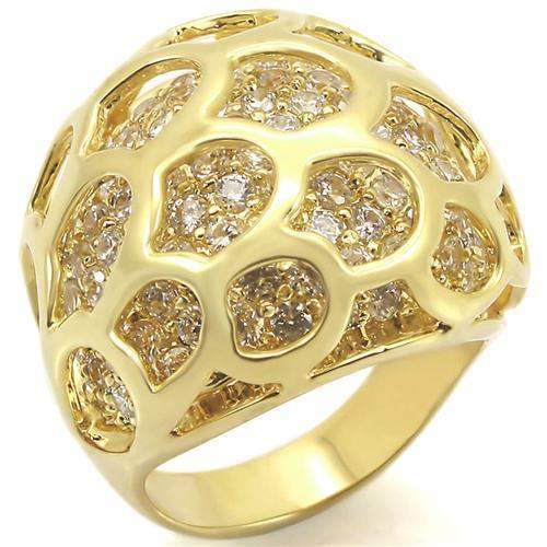 0W318 - Gold Brass Ring with AAA Grade CZ in Clear - Alamode - Flyclothing LLC