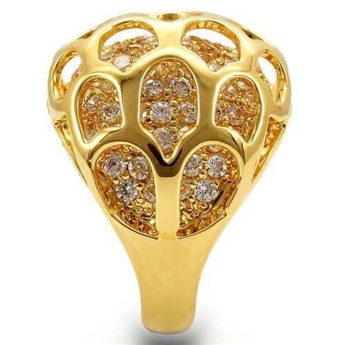 0W318 - Gold Brass Ring with AAA Grade CZ in Clear - Alamode - Flyclothing LLC