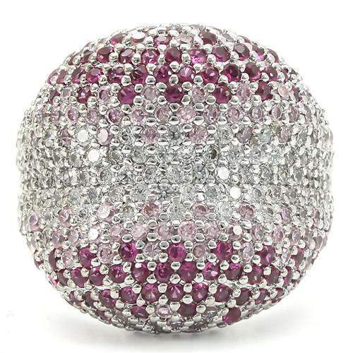 0W322 - Rhodium Brass Ring with AAA Grade CZ in Multi Color - Alamode - Flyclothing LLC