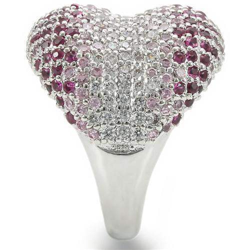 0W322 - Rhodium Brass Ring with AAA Grade CZ in Multi Color - Alamode - Flyclothing LLC