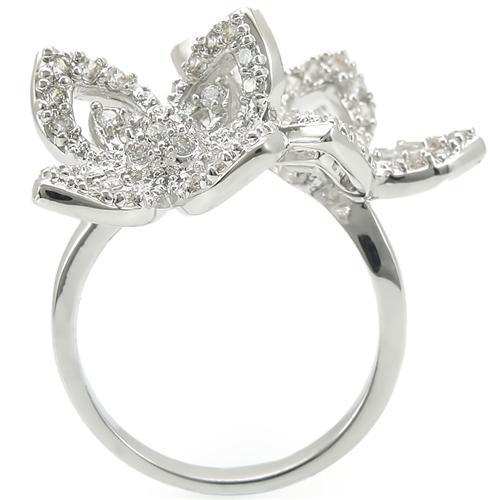 0W336 - Rhodium Brass Ring with AAA Grade CZ in Clear - Alamode - Flyclothing LLC