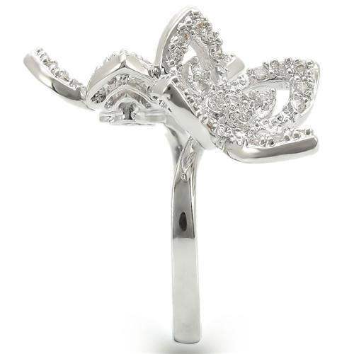 0W336 - Rhodium Brass Ring with AAA Grade CZ in Clear - Alamode - Flyclothing LLC