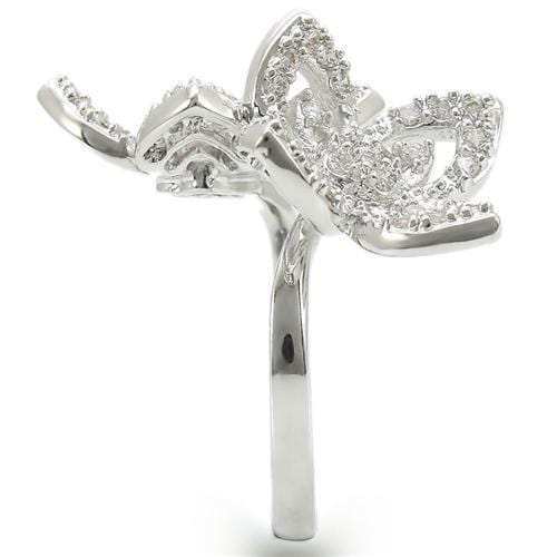 0W336 - Rhodium Brass Ring with AAA Grade CZ in Clear - Alamode - Flyclothing LLC