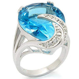 0W343 - Rhodium Brass Ring with Synthetic Synthetic Glass in Sea Blue - Alamode - Flyclothing LLC