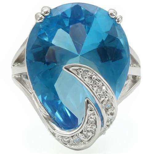 0W343 - Rhodium Brass Ring with Synthetic Synthetic Glass in Sea Blue - Alamode - Flyclothing LLC