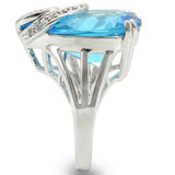 0W343 - Rhodium Brass Ring with Synthetic Synthetic Glass in Sea Blue - Alamode - Flyclothing LLC
