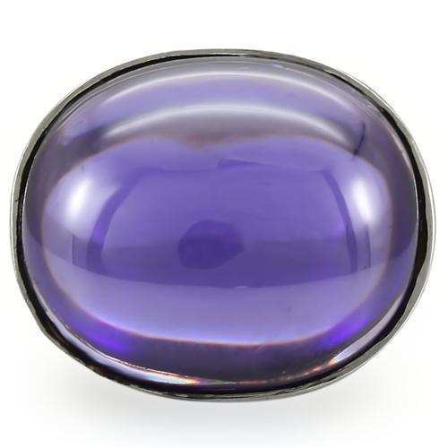 0W345 - Rhodium Brass Ring with Genuine Stone in Amethyst - Alamode - Flyclothing LLC