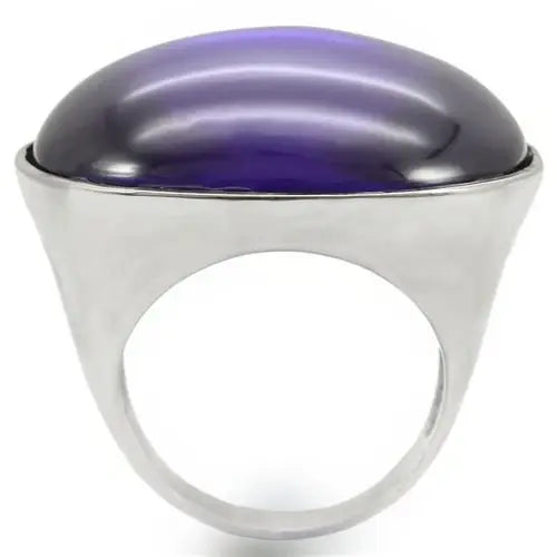 0W345 - Rhodium Brass Ring with Genuine Stone in Amethyst - Alamode - Flyclothing LLC