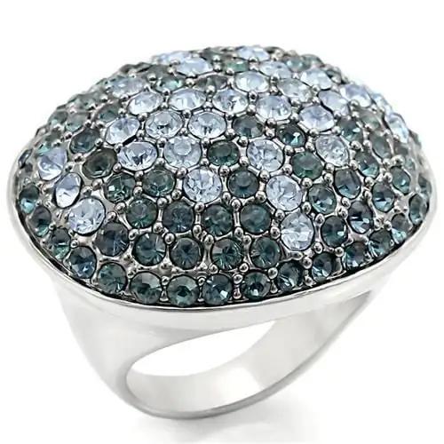 0W347 - Rhodium + Ruthenium Brass Ring with Top Grade Crystal  in Light Sapphire - Alamode