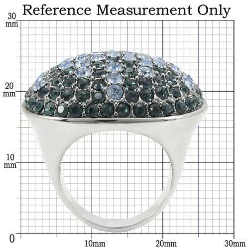 0W347 - Rhodium + Ruthenium Brass Ring with Top Grade Crystal in Light Sapphire - Alamode - Flyclothing LLC
