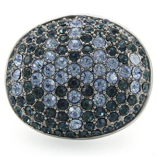 0W347 - Rhodium + Ruthenium Brass Ring with Top Grade Crystal in Light Sapphire - Alamode - Flyclothing LLC