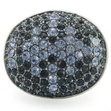 0W347 - Rhodium + Ruthenium Brass Ring with Top Grade Crystal in Light Sapphire - Alamode - Flyclothing LLC