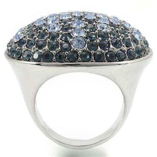 0W347 - Rhodium + Ruthenium Brass Ring with Top Grade Crystal in Light Sapphire - Alamode - Flyclothing LLC