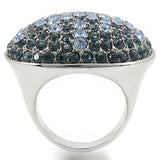 0W347 - Rhodium + Ruthenium Brass Ring with Top Grade Crystal  in Light Sapphire - Alamode