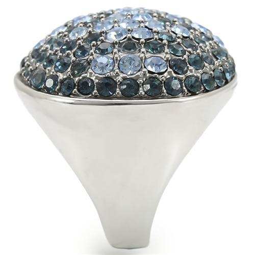0W347 - Rhodium + Ruthenium Brass Ring with Top Grade Crystal in Light Sapphire - Alamode - Flyclothing LLC