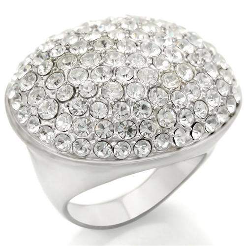 0W348 - Rhodium+Brushed Brass Ring with Top Grade Crystal in Clear - Alamode - Flyclothing LLC