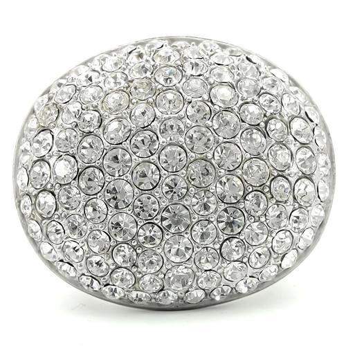0W348 - Rhodium+Brushed Brass Ring with Top Grade Crystal in Clear - Alamode - Flyclothing LLC