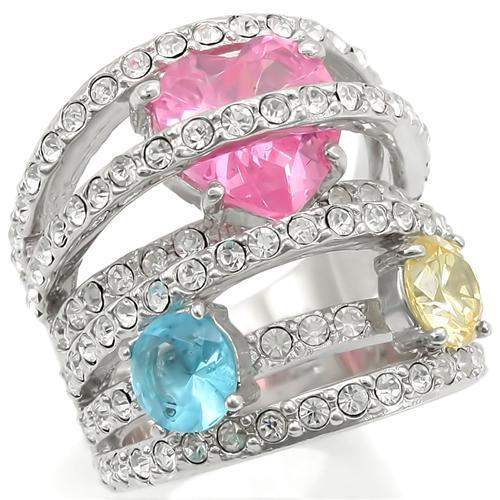 0W350 - Rhodium Brass Ring with AAA Grade CZ in Rose - Alamode - Flyclothing LLC